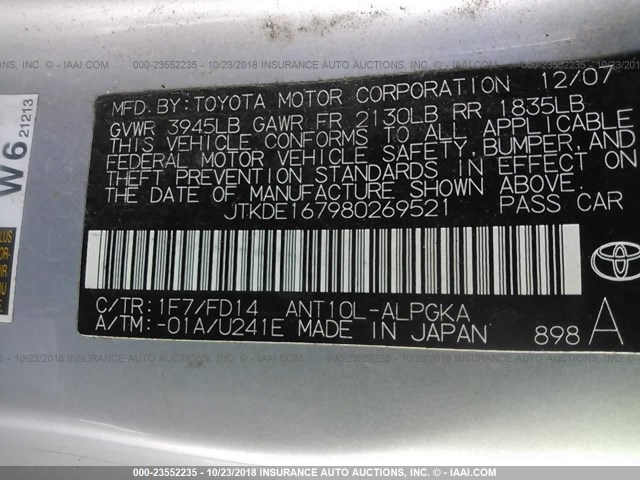 JTKDE167980269521 - 2008 TOYOTA SCION TC Gümüş foto 9