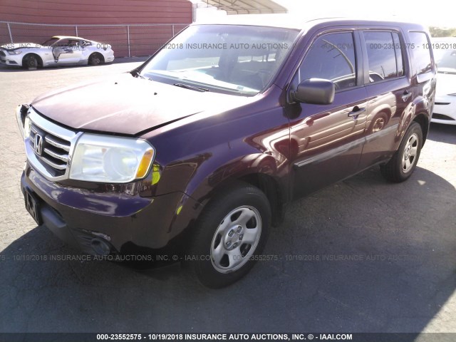 5FNYF3H25DB015481 - 2013 HONDA PILOT LX MAROON photo 2