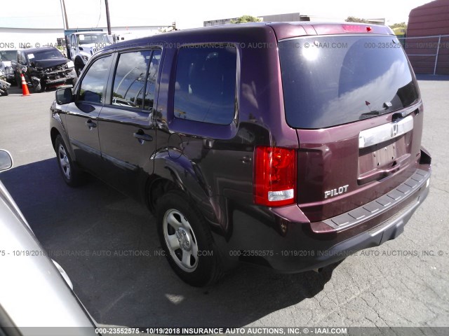 5FNYF3H25DB015481 - 2013 HONDA PILOT LX MAROON photo 3