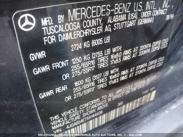 4JGAB54E7XA144436 - 1999 MERCEDES-BENZ ML 320 BLUE photo 9