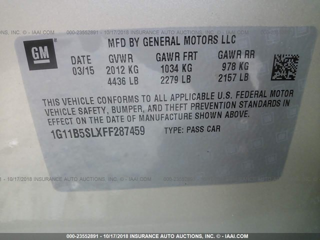 1G11B5SLXFF287459 - 2015 CHEVROLET MALIBU LS ოქროსფერი ფოტო 9