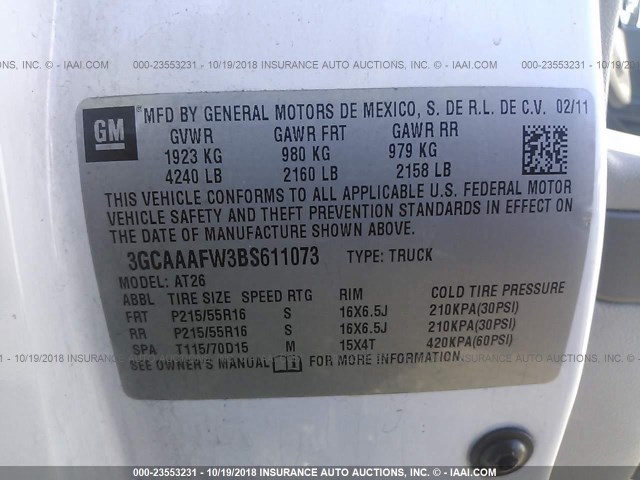 3GCAAAFW3BS611073 - 2011 CHEVROLET HHR WHITE photo 9