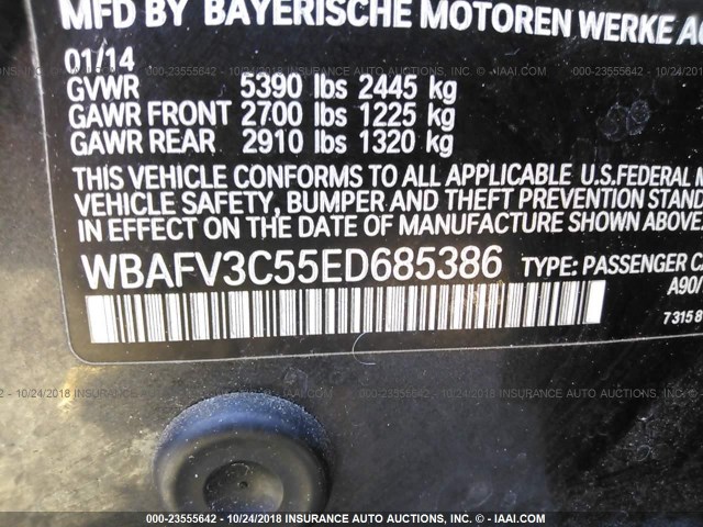 WBAFV3C55ED685386 - 2014 BMW 535 D/XI GRAY photo 9