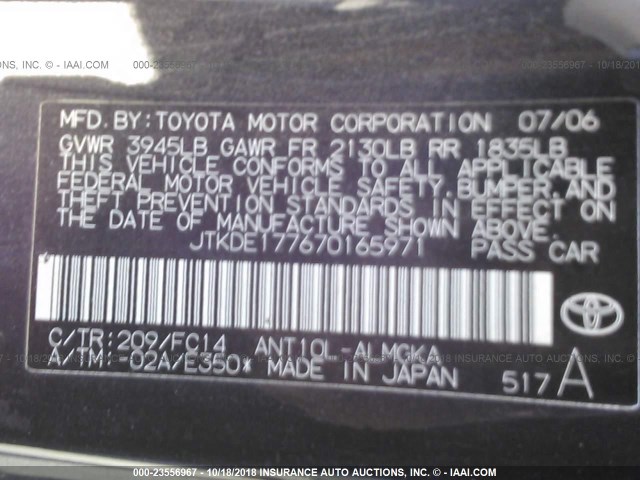 JTKDE177670165971 - 2007 TOYOTA SCION TC 黑色 照片 9