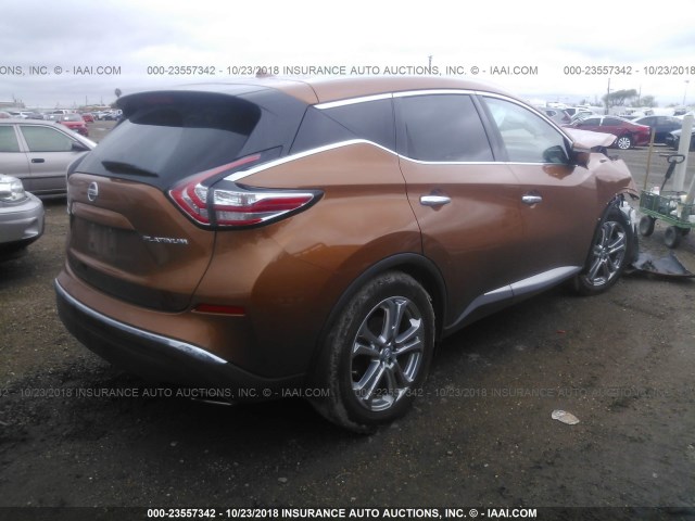 5N1AZ2MGXFN262449 - 2015 NISSAN MURANO S/SL/SV/PLATINUM ORANGE photo 4