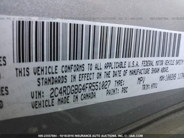 2C4RDGBG4FR551027 - 2015 DODGE GRAND CARAVAN SE SILVER photo 9