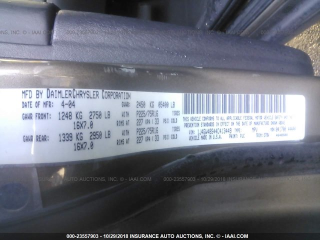 1J4GW48S44C413449 - 2004 JEEP GRAND CHEROKEE LAREDO/COLUMBIA/FREEDOM 灰色 照片 9