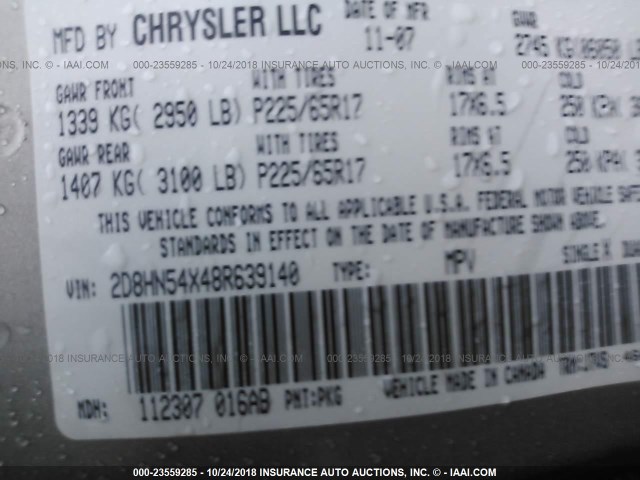 2D8HN54X48R639140 - 2008 DODGE GRAND CARAVAN SXT GOLD photo 9