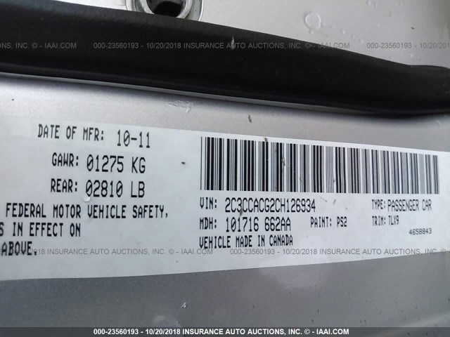 2C3CCACG2CH126934 - 2012 CHRYSLER 300 LIMITED SILVER photo 9