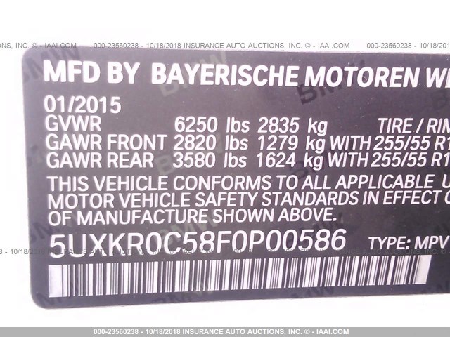 5UXKR0C58F0P00586 - 2015 BMW X5 XDRIVE35I WHITE photo 9