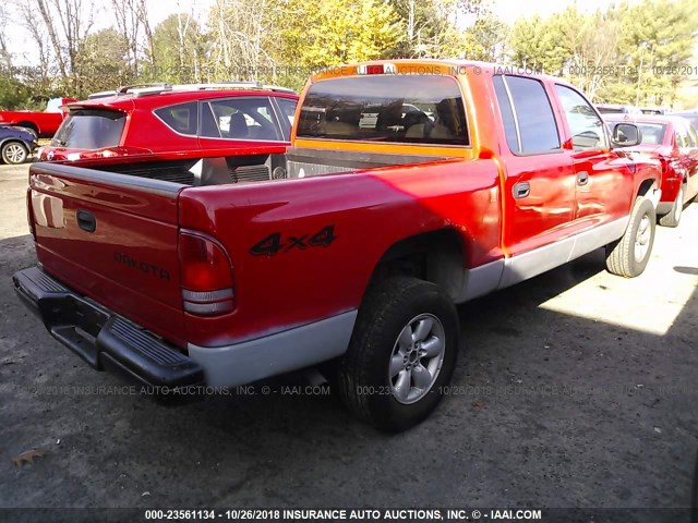 1D7HG48N23S184748 - 2003 DODGE DAKOTA QUAD SLT RED photo 4