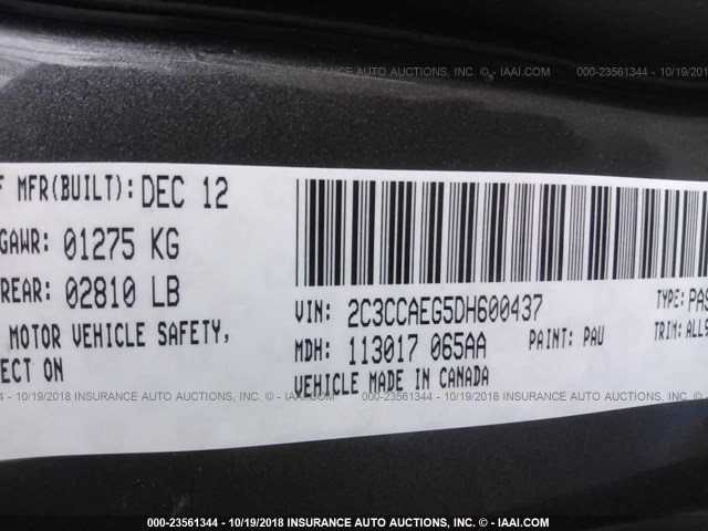 2C3CCAEG5DH600437 - 2013 CHRYSLER 300C GRAY photo 9