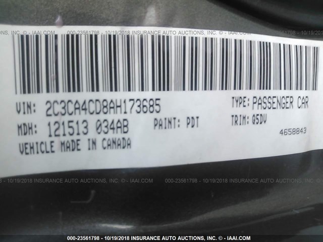 2C3CA4CD8AH173685 - 2010 CHRYSLER 300 TOURING GRAY photo 9