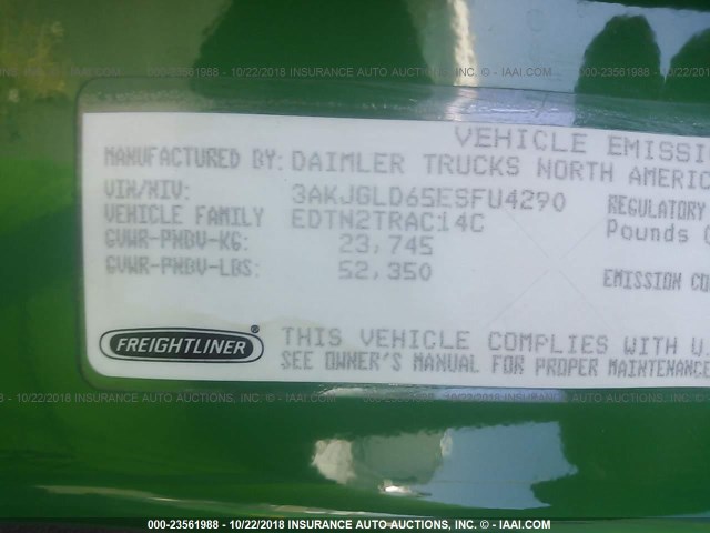 3AKJGLD65ESFU4290 - 2014 FREIGHTLINER CASCADIA 125  Անհայտ լուսանկար 10