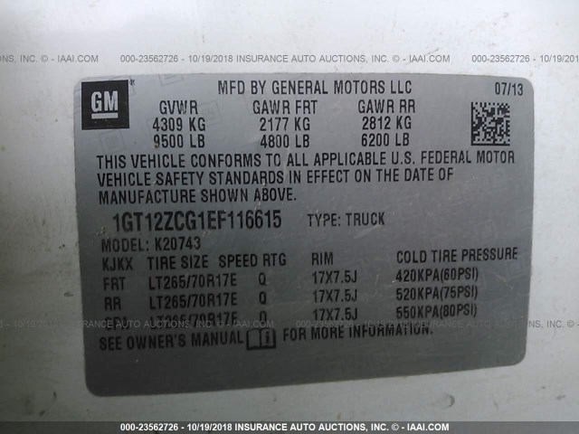 1GT12ZCG1EF116615 - 2014 GMC SIERRA K2500 HEAVY DUTY WHITE photo 9