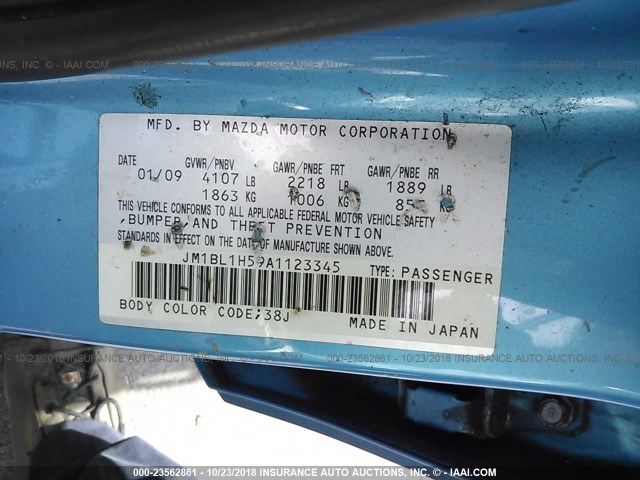 JM1BL1H59A1123345 - 2010 MAZDA 3 S TEAL photo 9