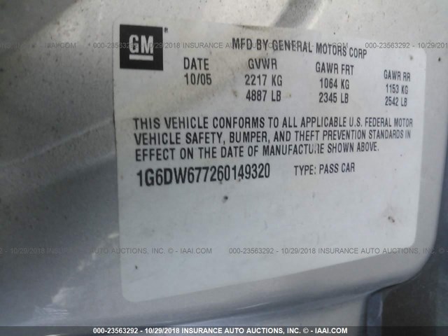 1G6DW677260149320 - 2006 CADILLAC STS SILVER photo 9