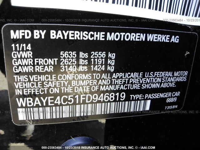 WBAYE4C51FD946819 - 2015 BMW 740 LI BLACK photo 9