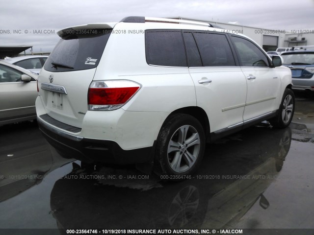 5TDDK3EH9CS093615 - 2012 TOYOTA HIGHLANDER LIMITED WHITE photo 4