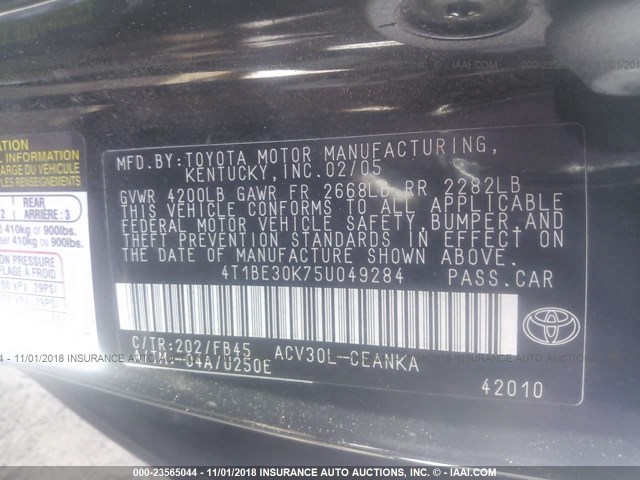 4T1BE30K75U049284 - 2005 TOYOTA CAMRY LE/XLE/SE 黑色 照片 9