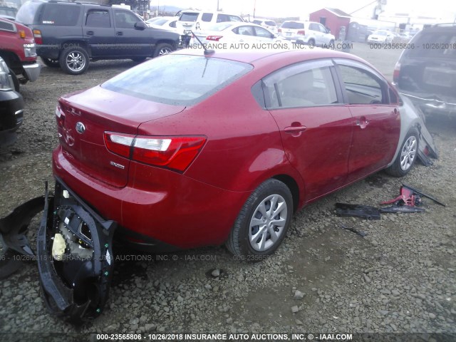 KNADN4A31E6393902 - 2014 KIA RIO EX RED photo 4