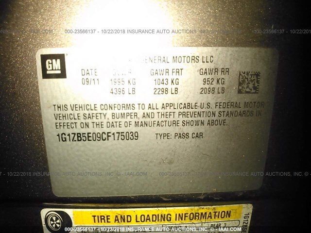 1G1ZB5E09CF175039 - 2012 CHEVROLET MALIBU LS 棕色 照片 9