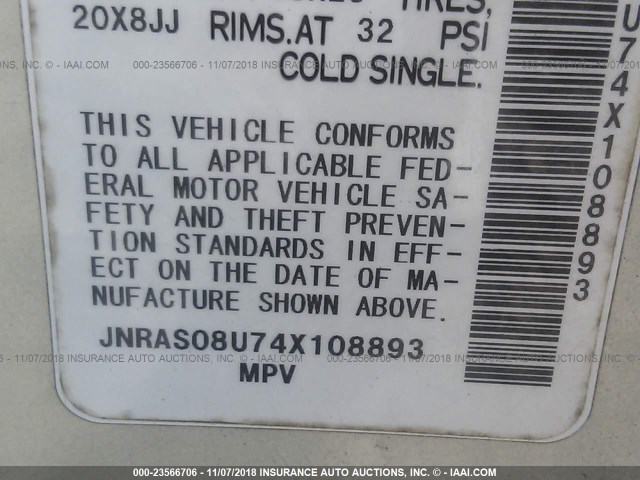 JNRAS08U74X108893 - 2004 INFINITI FX35 GRAY photo 9