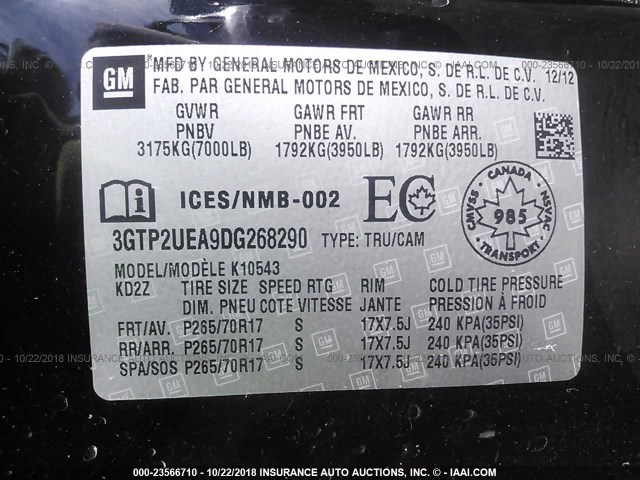 3GTP2UEA9DG268290 - 2013 GMC SIERRA K1500 SL BLACK photo 9