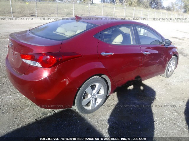 KMHDH4AE5CU424438 - 2012 HYUNDAI ELANTRA GLS/LIMITED RED photo 4