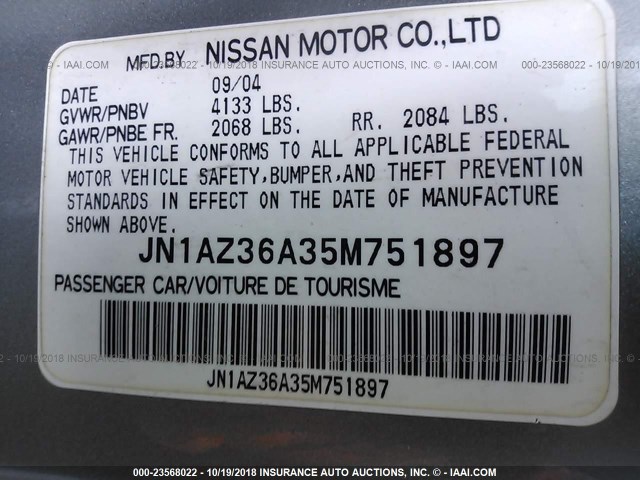 JN1AZ36A35M751897 - 2005 NISSAN 350Z ROADSTER SILVER photo 9