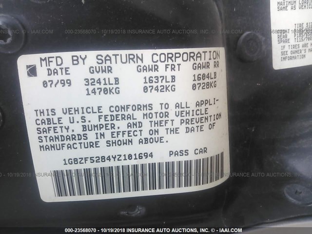 1G8ZF5284YZ101694 - 2000 SATURN SL SILVER photo 9