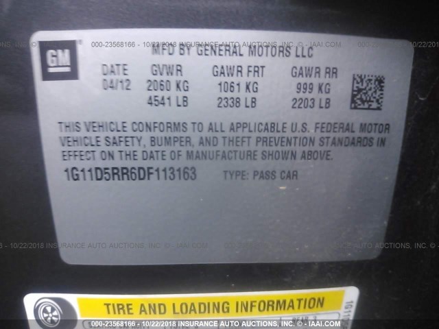 1G11D5RR6DF113163 - 2013 CHEVROLET MALIBU 1LT GRAY photo 9