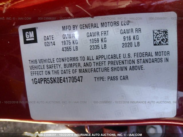 1G4PR5SK0E4170547 - 2014 BUICK VERANO CONVENIENCE RED photo 9