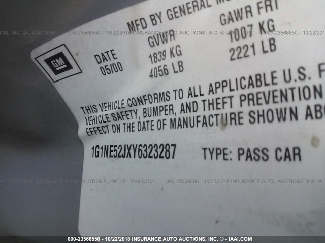 1G1NE52JXY6323287 - 2000 CHEVROLET MALIBU LS 银色 照片 9