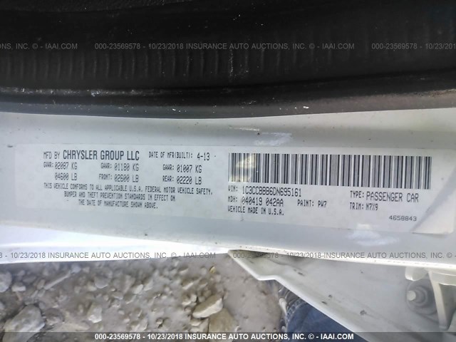 1C3CCBBB6DN695161 - 2013 CHRYSLER 200 TOURING თეთრი ფოტო 9