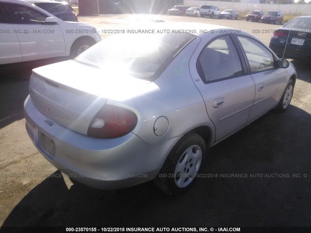 1B3ES46C21D230885 - 2001 DODGE NEON SE/ES SILVER photo 4