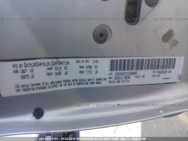 1B3ES46C21D230885 - 2001 DODGE NEON SE/ES SILVER photo 9