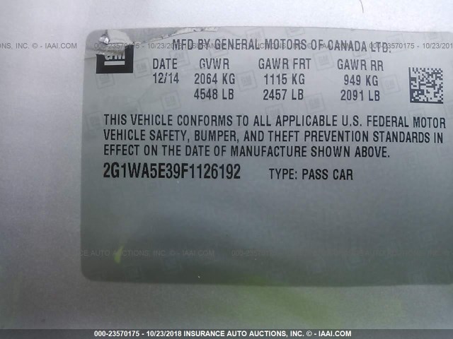 2G1WA5E39F1126192 - 2015 CHEVROLET IMPALA LIMITED LS SILVER photo 9