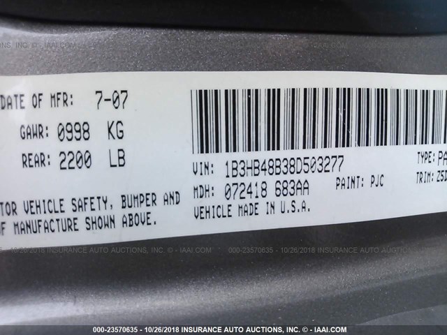 1B3HB48B38D503277 - 2008 DODGE CALIBER GOLD photo 9