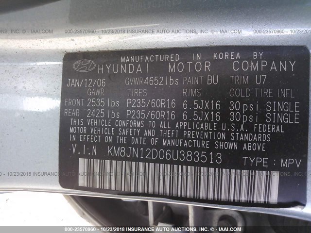 KM8JN12D06U383513 - 2006 HYUNDAI TUCSON GLS/LIMITED 绿色 照片 9