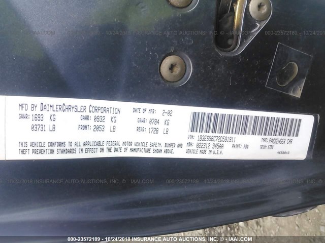 1B3ES56C72D591911 - 2002 DODGE NEON ES BLUE photo 9