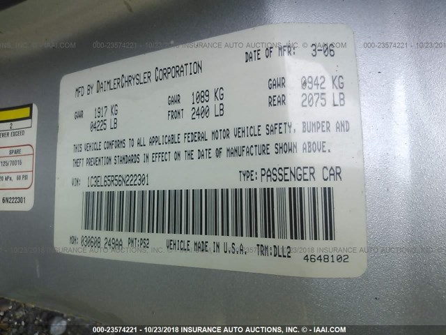 1C3EL65R56N222301 - 2006 CHRYSLER SEBRING LIMITED SILVER photo 9