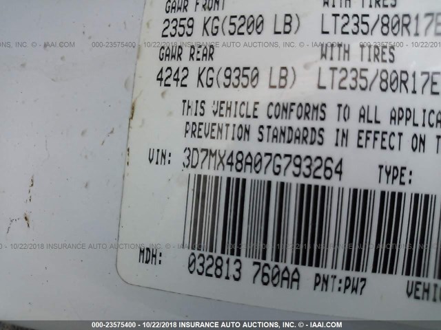 3D7MX48A07G793264 - 2007 DODGE RAM 3500 ST/SLT WHITE photo 9