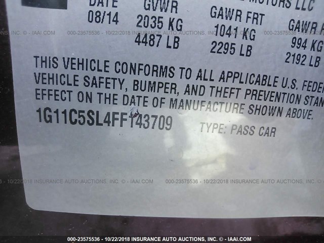 1G11C5SL4FF143709 - 2015 CHEVROLET MALIBU 1LT 勃艮第红 照片 9