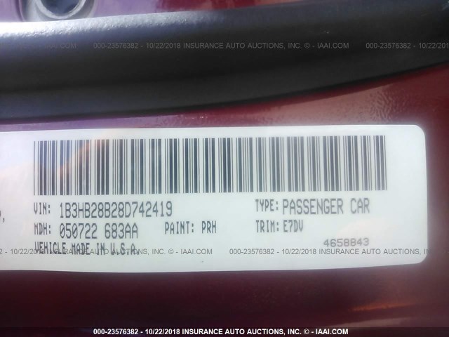 1B3HB28B28D742419 - 2008 DODGE CALIBER RED photo 9