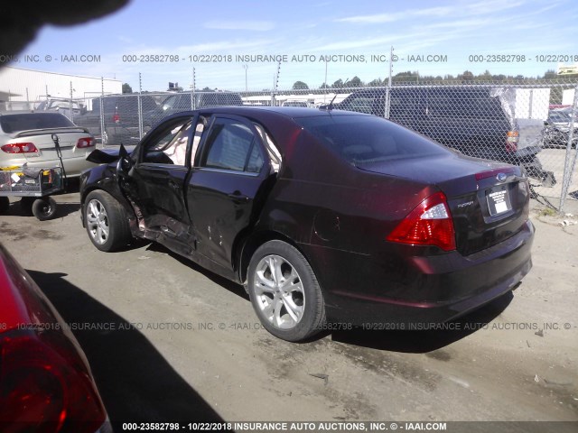 3FAHP0HA1CR194088 - 2012 FORD FUSION SE 勃艮第红 照片 3