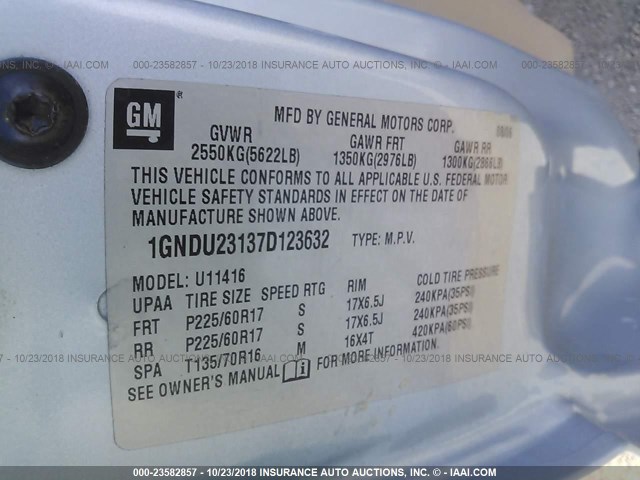 1GNDU23137D123632 - 2007 CHEVROLET UPLANDER LS BLUE photo 9