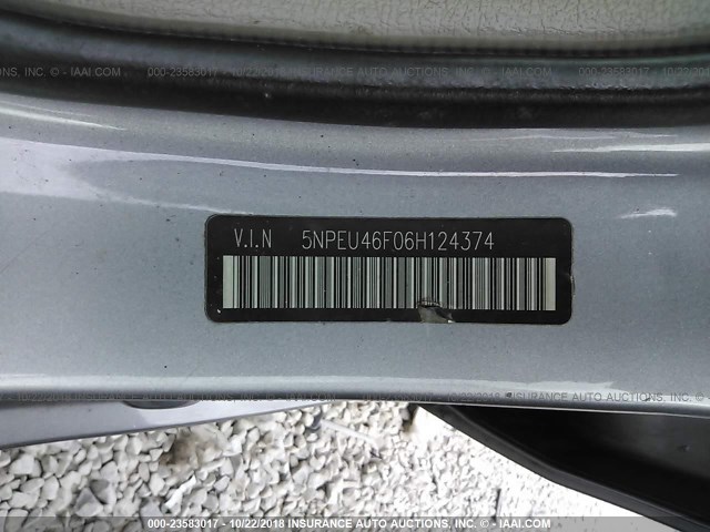 5NPEU46F06H124374 - 2006 HYUNDAI SONATA GLS/LX GRAY photo 9