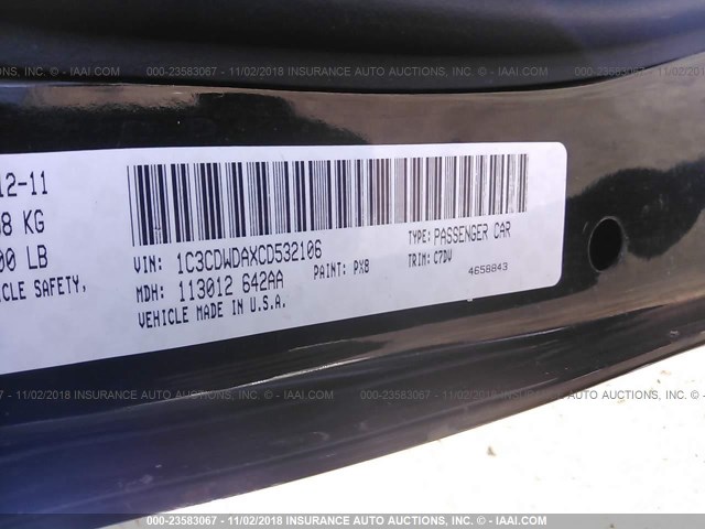 1C3CDWDAXCD532106 - 2012 DODGE CALIBER SXT BLACK photo 9