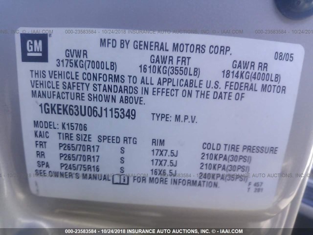 1GKEK63U06J115349 - 2006 GMC YUKON DENALI GRAY photo 9